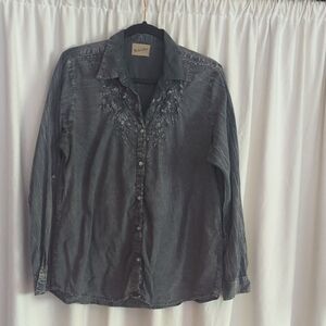 Distressed Button-down Women's Shirt With Heart 'Patch'
